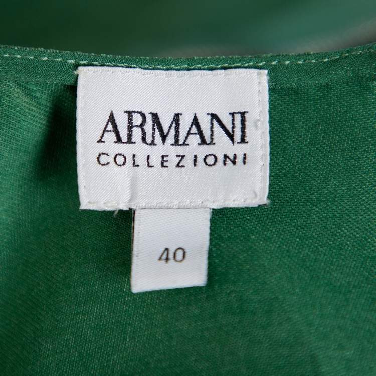 Pre Owned Armani Collezioni Green Cotton Silk Box Pleated Short Dress S