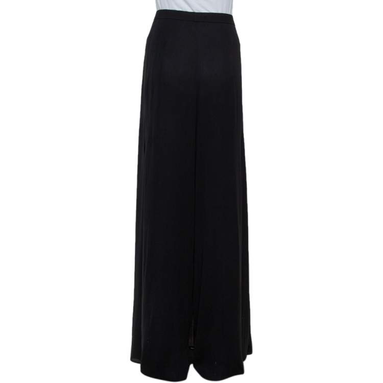 Pre Owned Armani Collezioni Black Crepe Faux Wrap Detail Palazzo Trousers L