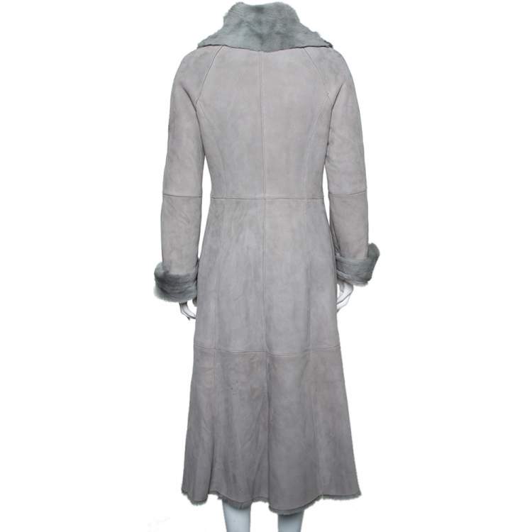 Pre Owned Armani Collezioni Grey Suede Paneled Fur lined Long Coat M