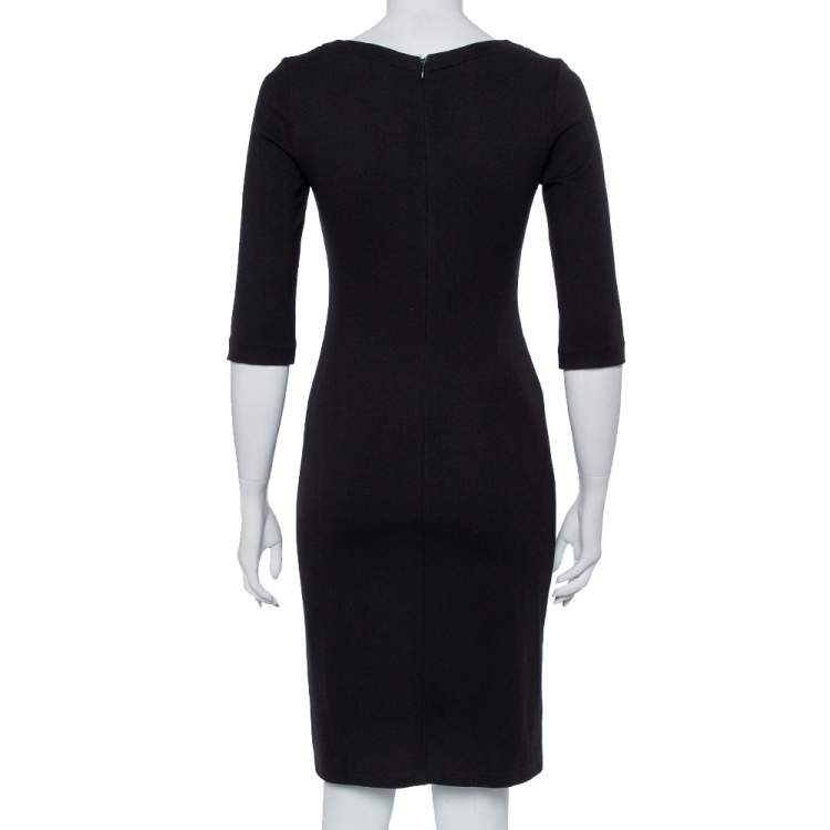 Pre Owned Armani Collezioni Black Knit Draped Waist Detail Sheath Dress S