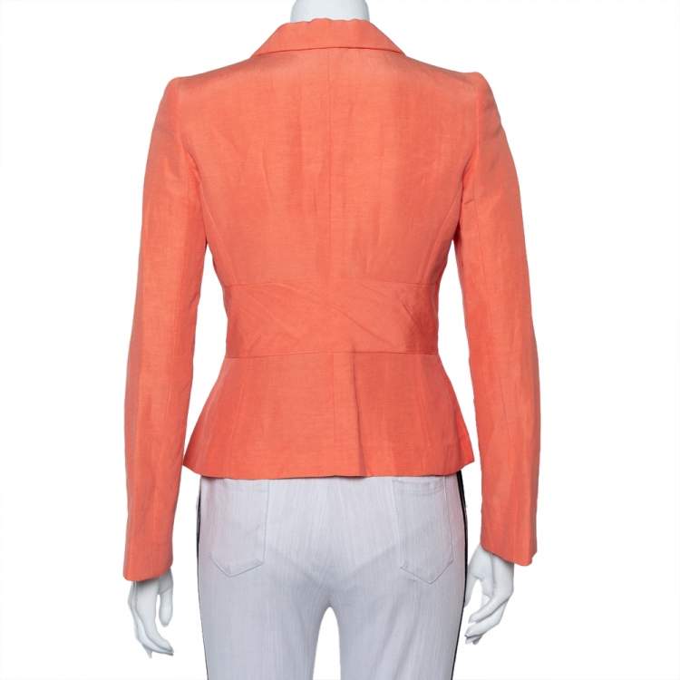 Pre Owned Armani Collezioni Coral Pink Linen & Silk Front Tie Detail Blazer S