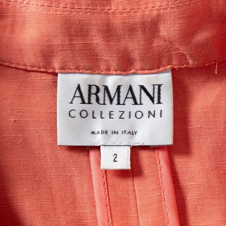 Pre Owned Armani Collezioni Coral Pink Linen & Silk Front Tie Detail Blazer S