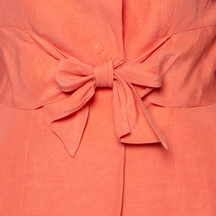 Pre Owned Armani Collezioni Coral Pink Linen & Silk Front Tie Detail Blazer S