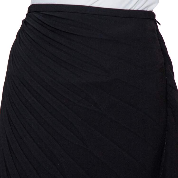 Pre Owned Armani Collezioni Black Crepe Ruffle Detail Pleated Maxi Skirt L
