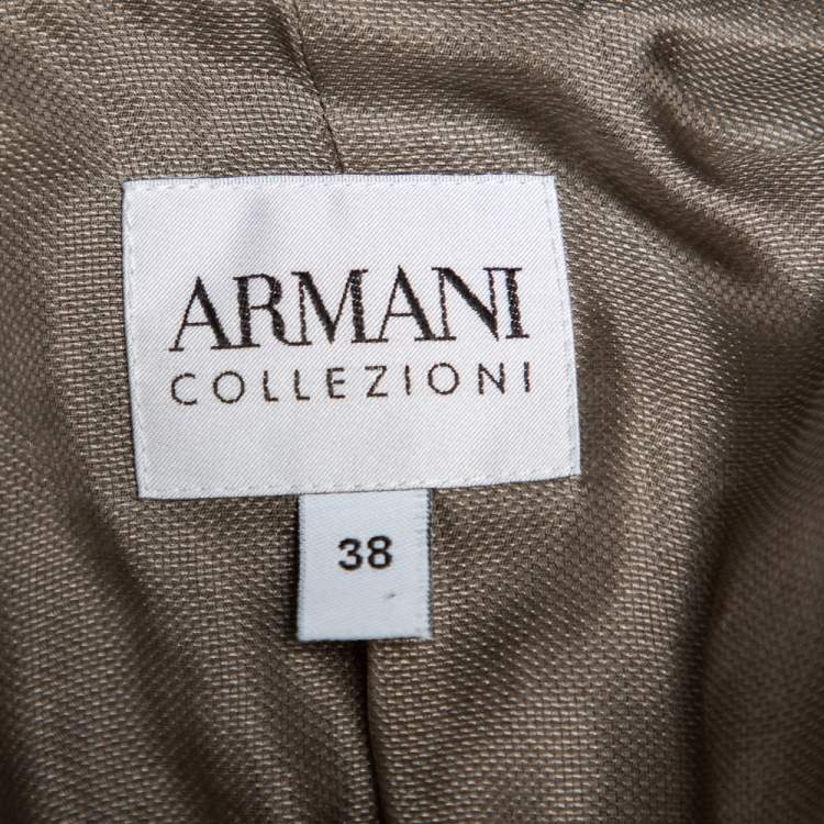 Pre Owned Armani Collezioni Vintage Grey Textured Linen & Silk Bow Trim Detail Blazer S