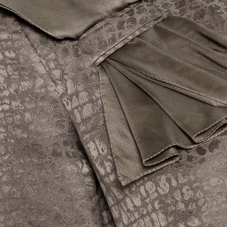Pre Owned Armani Collezioni Vintage Grey Textured Linen & Silk Bow Trim Detail Blazer S