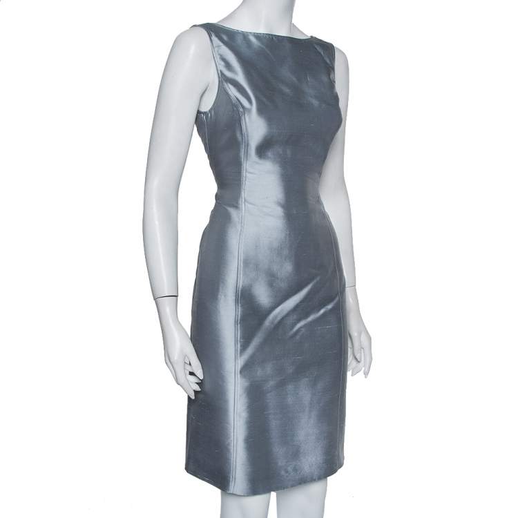 Pre Owned Armani Collezioni Grey Silk & Wool Sleeveless Sheath Dress M