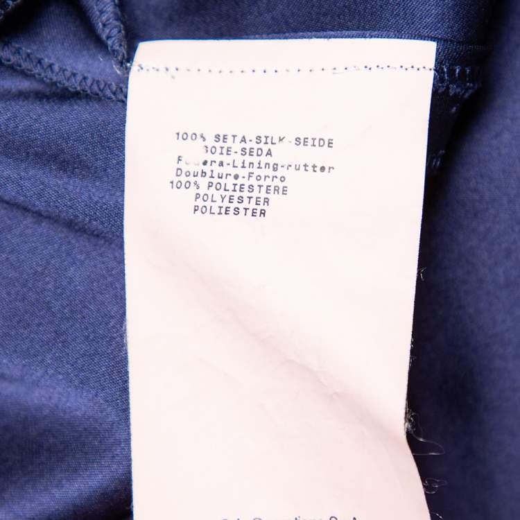 Pre Owned Armani Collezioni Navy Blue Silk Satin draped Detail Midi Dress L
