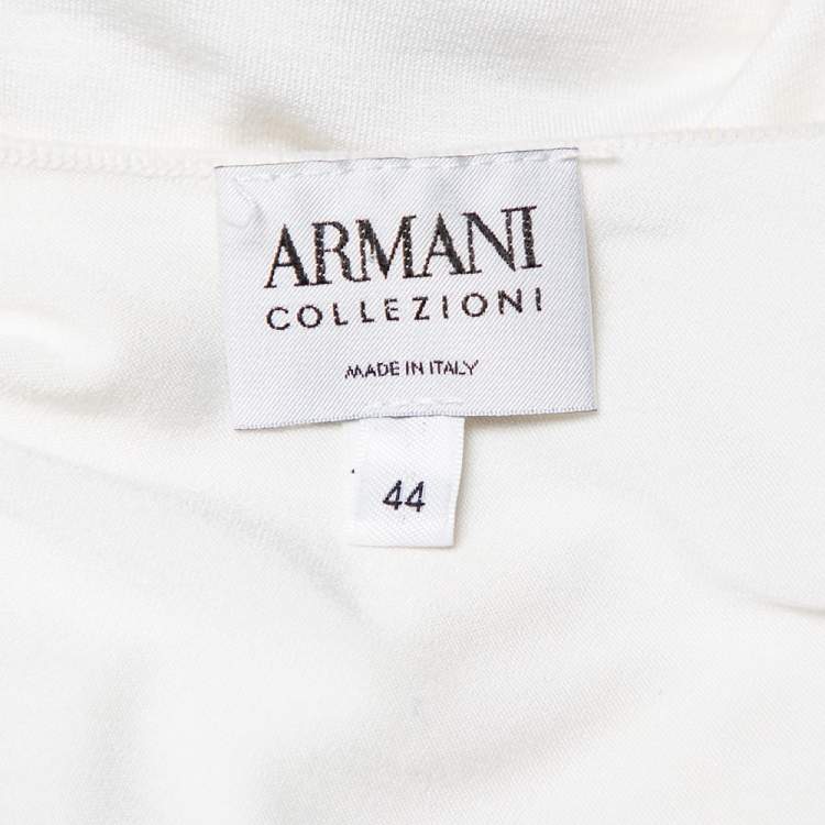Pre Owned Armani Collezioni White Knit Draped Neck Detail Top M
