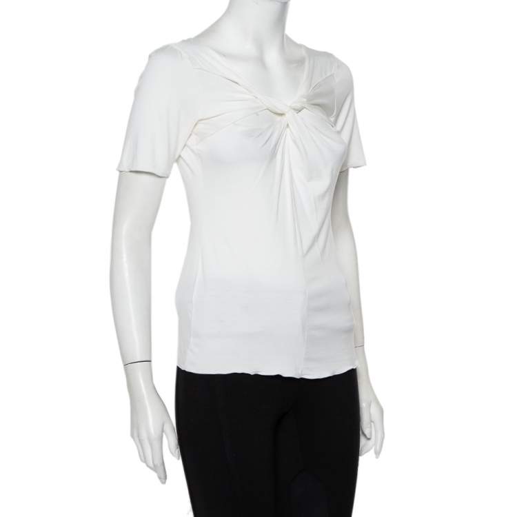 Pre Owned Armani Collezioni White Knit Draped Neck Detail Top M