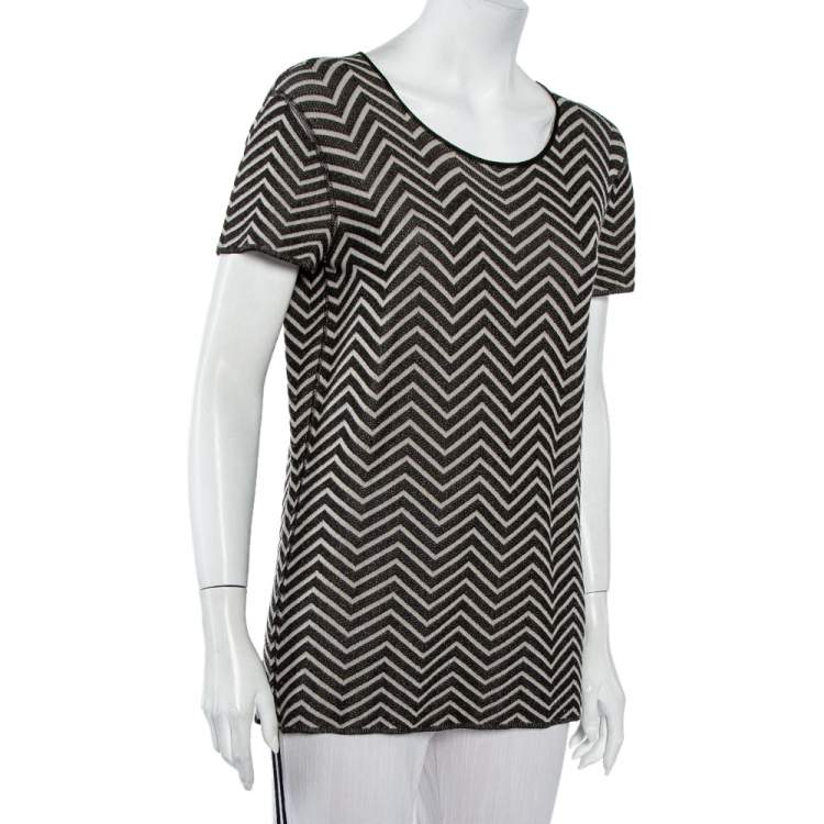 Pre Owned Armani Collezioni Monochrome Jacquard Knit Roundneck T-Shirt XL