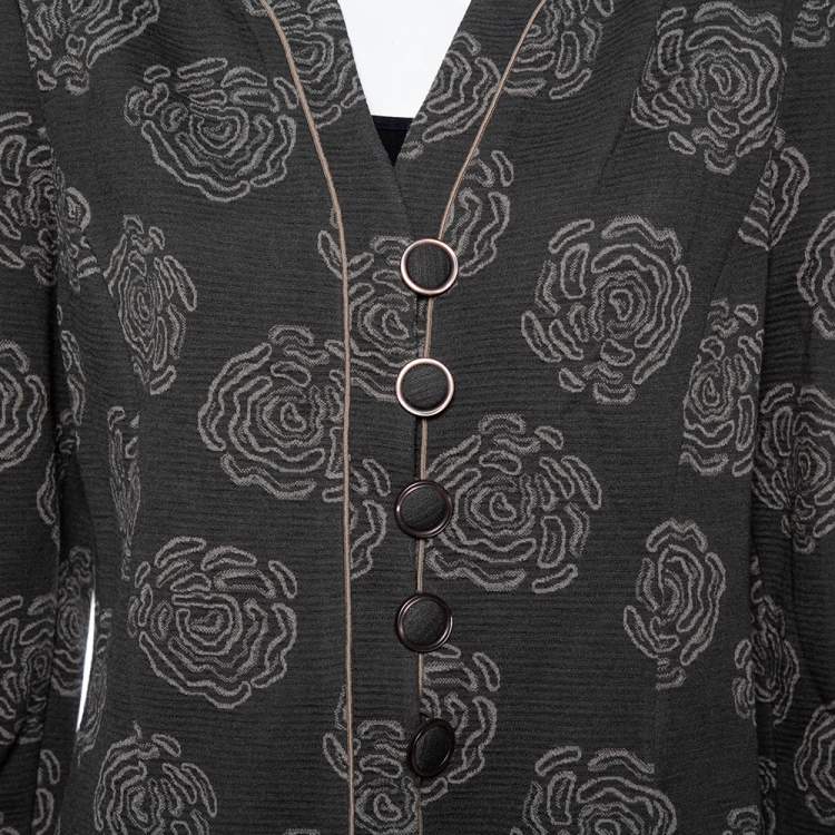 Pre Owned Armani Collezioni Grey Italian Rose Jacquard Knit Button Front Blazer XL