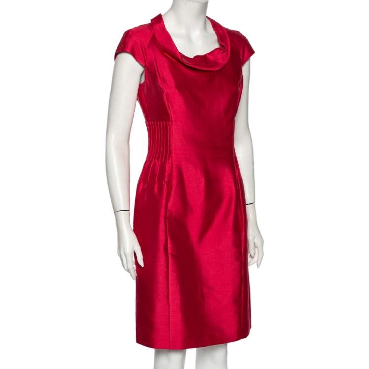 مملوكة مسبقًا Armani Collezioni Ruby Pink Cotton & Silk Pintuck Detail Sheath Dress M