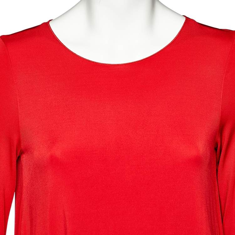 Pre Owned Armani Collezioni Red Jersey Round Neck Top M