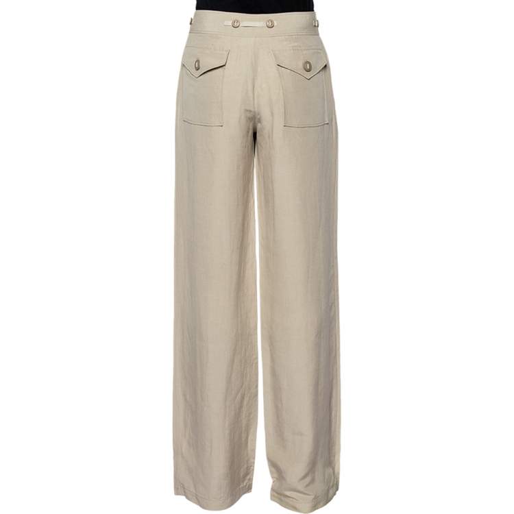Pre Owned Armani Collezioni Beige Linen And Silk Wide Leg Trousers M