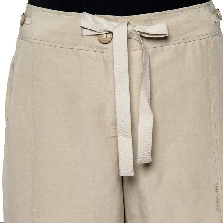 Pre Owned Armani Collezioni Beige Linen And Silk Wide Leg Trousers M