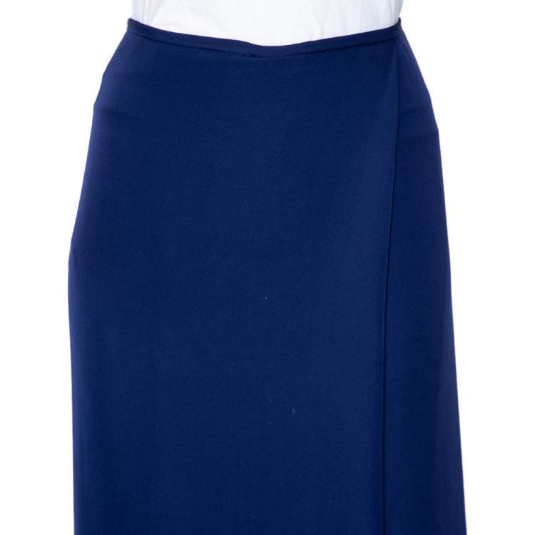 Pre Owned Armani Collezioni Blue Crepe Overlapped Pants M
