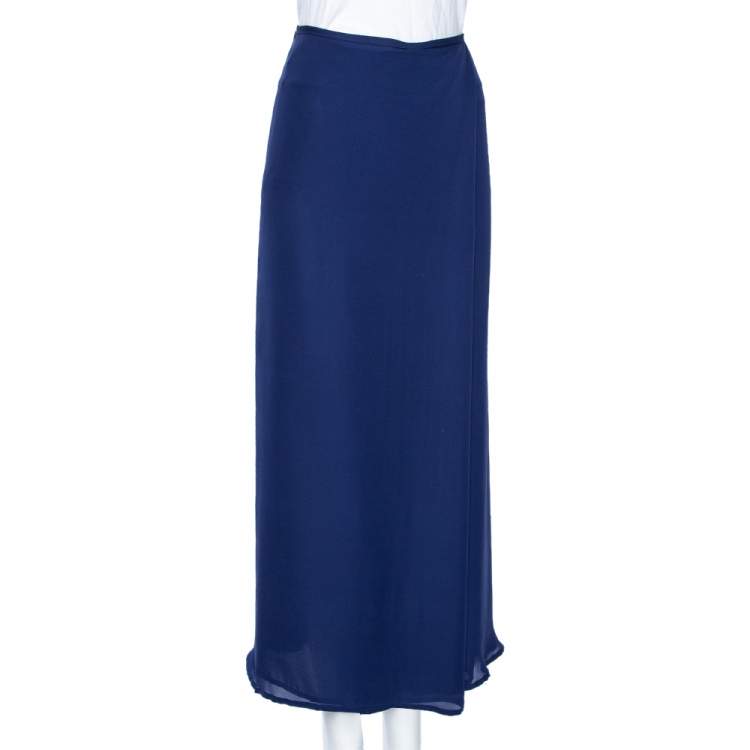 Pre Owned Armani Collezioni Blue Crepe Overlapped Pants M
