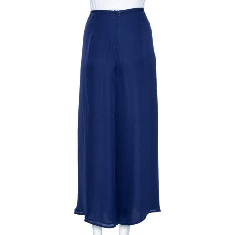 Pre Owned Armani Collezioni Blue Crepe Overlapped Pants M