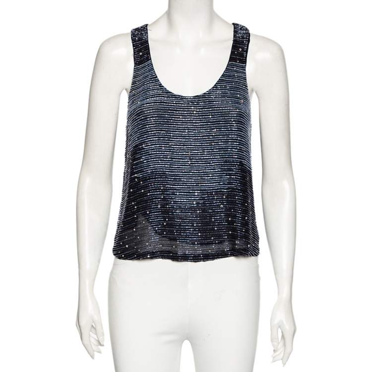 Pre Owned Armani Collezioni Blue Bead Embellished Racerback Tank Top M