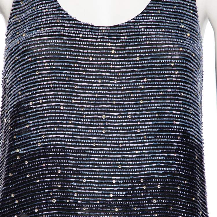 Pre Owned Armani Collezioni Blue Bead Embellished Racerback Tank Top M