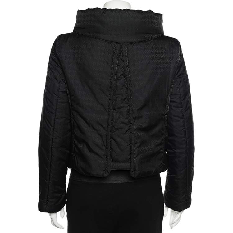 Pre Owned Armani Collezioni Black Synthetic Concealed Hood Detail Zip Front Jacket M