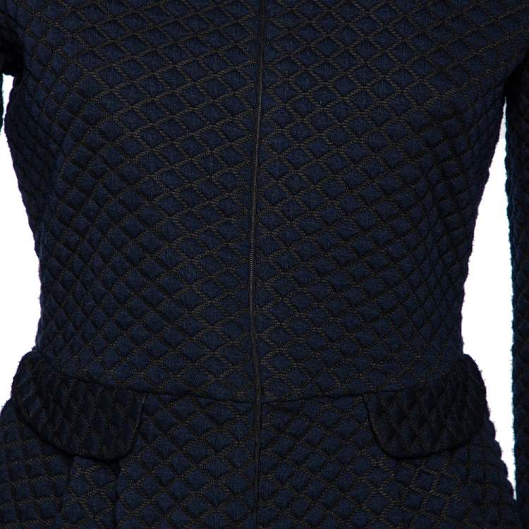 Pre Owned Armani Collezioni Navy Blue and Black Diamond Embossed Jacquard Peplum Jacket M