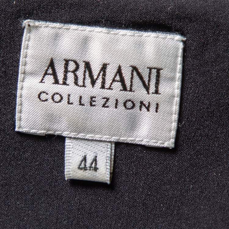 Pre Owned Armani Collezioni Navy Blue and Black Diamond Embossed Jacquard Peplum Jacket M