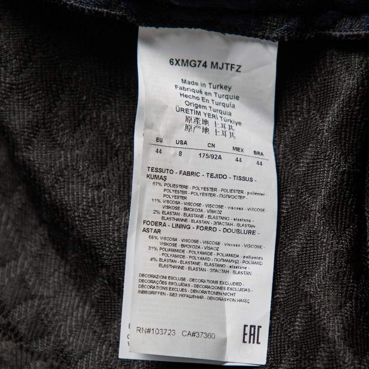 Pre Owned Armani Collezioni Navy Blue and Black Diamond Embossed Jacquard Peplum Jacket M