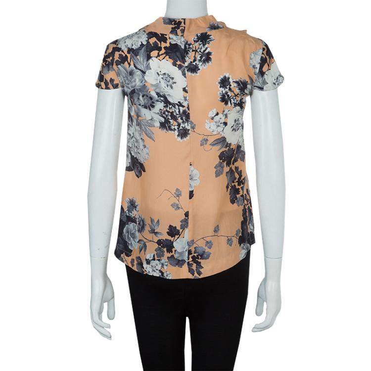 Pre Owned Armani Collezioni Brown Floral Print Silk Blouse S