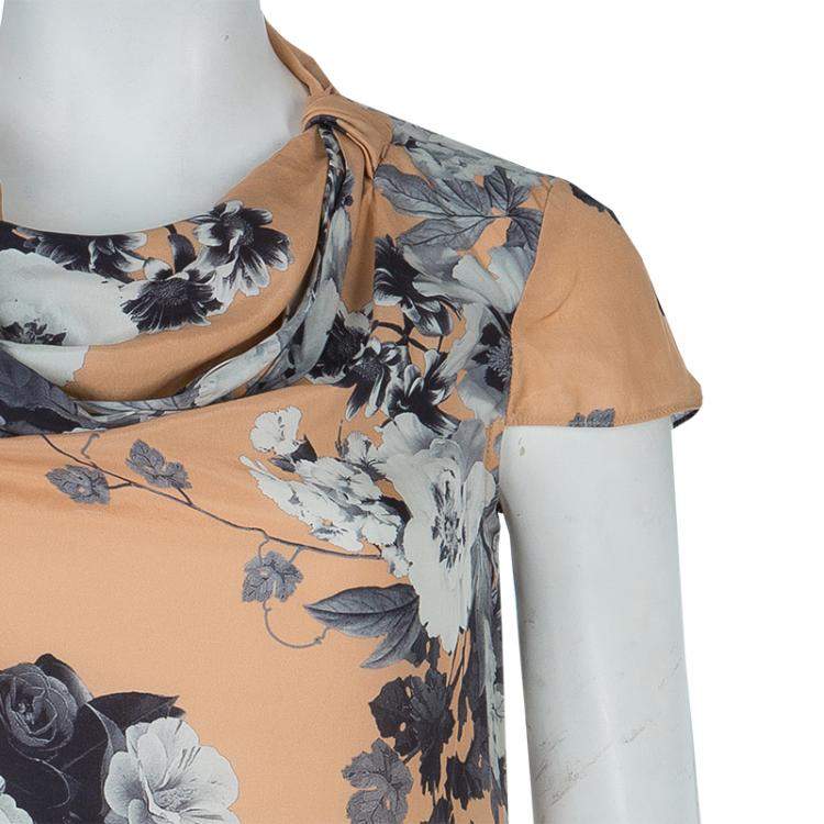Pre Owned Armani Collezioni Brown Floral Print Silk Blouse S