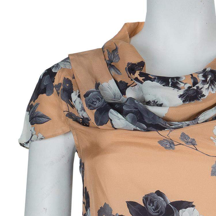 Pre Owned Armani Collezioni Brown Floral Print Silk Blouse S