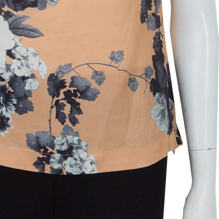 Pre Owned Armani Collezioni Brown Floral Print Silk Blouse S