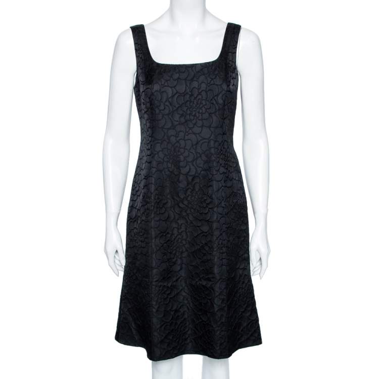 Pre Owned Armani Collezioni Black Jacquard Wool Sleeveless Dress & Button Front Jacket M