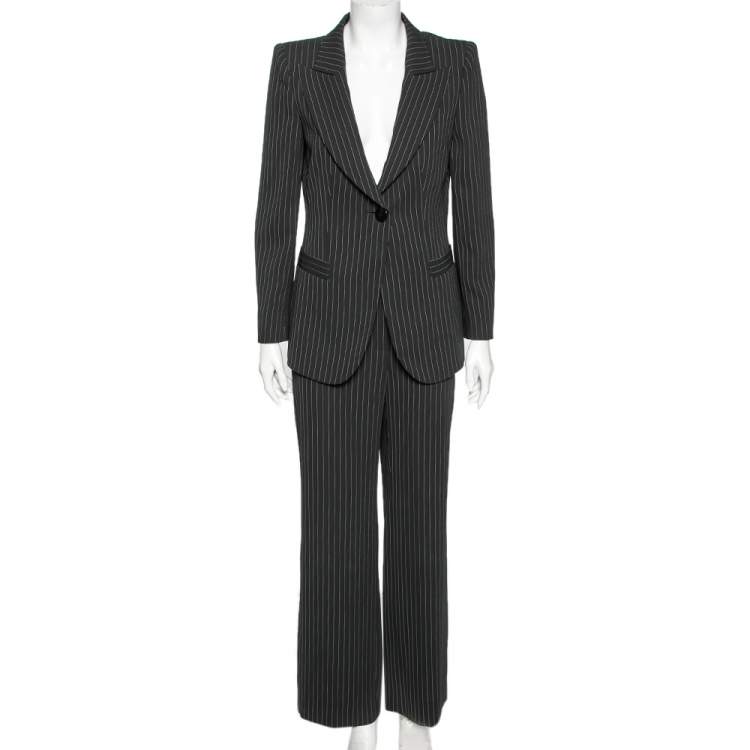 Armani Collezioni Black Pin Striped Crepe Single Breasted Suit M