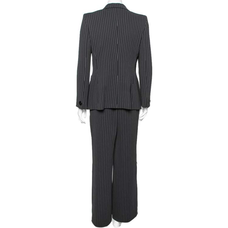 Pre Owned Armani Collezioni Black Pin Striped Crepe Single Breasted Suit M 