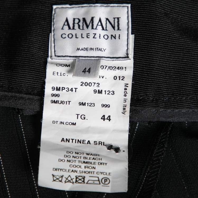 Pre Owned Armani Collezioni Black Pin Striped Crepe Single Breasted Suit M 