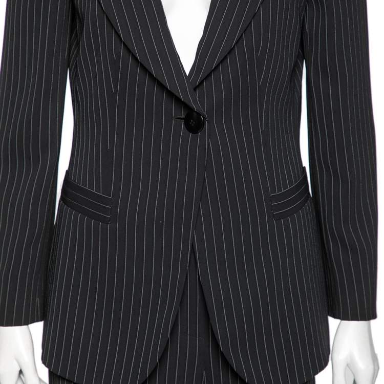 Pre Owned Armani Collezioni Black Pin Striped Crepe Single Breasted Suit M 