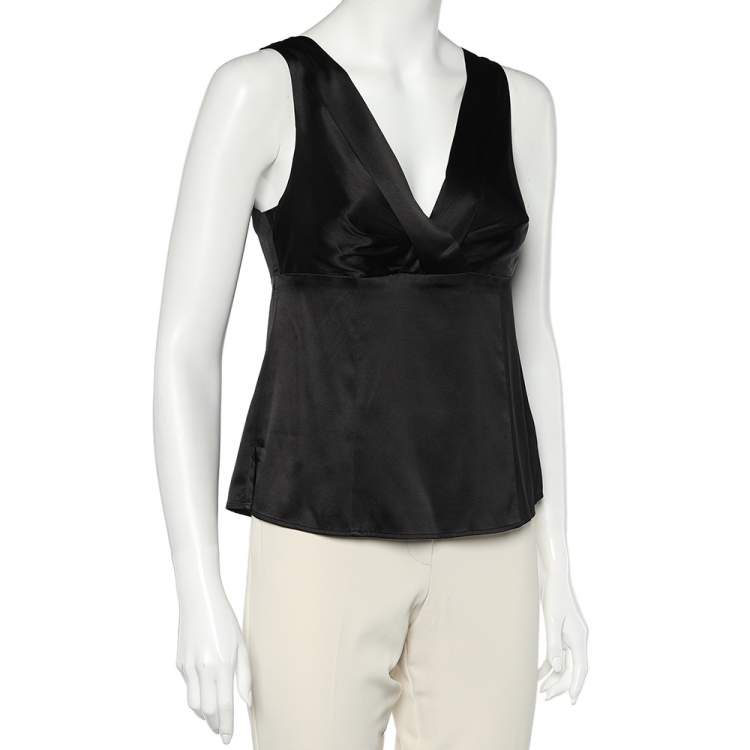 Pre Owned Armani Collezioni Black Silk Satin Sleeveless Top M