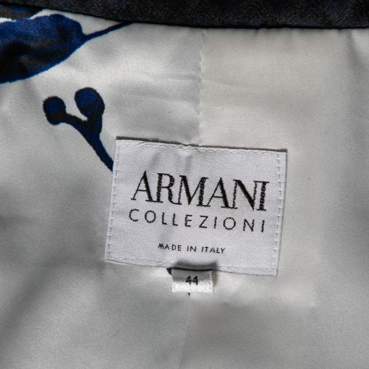 مملوكة مسبقًا Armani Collezioni Navy Blue Jacquard Front Tie Detail Blazer M
