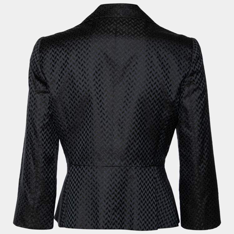 مملوكة مسبقًا Armani Collezioni Navy Blue Jacquard Front Tie Detail Blazer M
