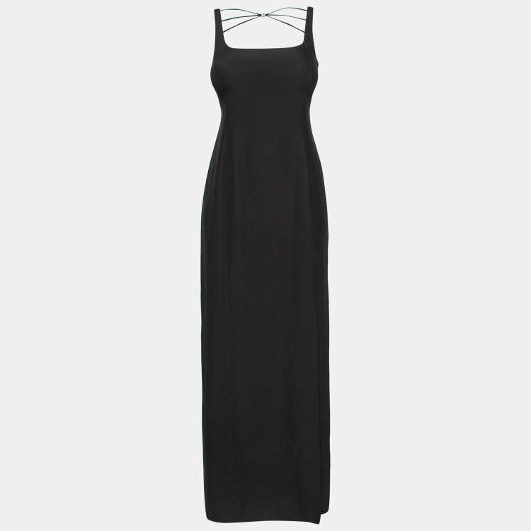 Pre Owned Armani Collezioni Black Acetate Back Embellished Side Slit Maxi Dress M