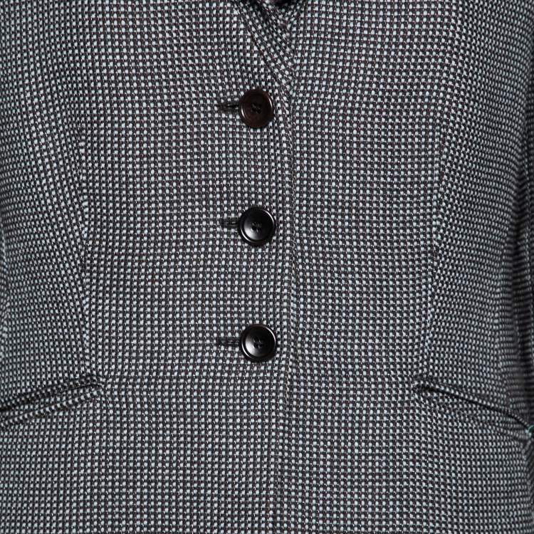Pre Owned Armani Collezioni Olive Green and Blue Checkered Textured Wool Blazer L 