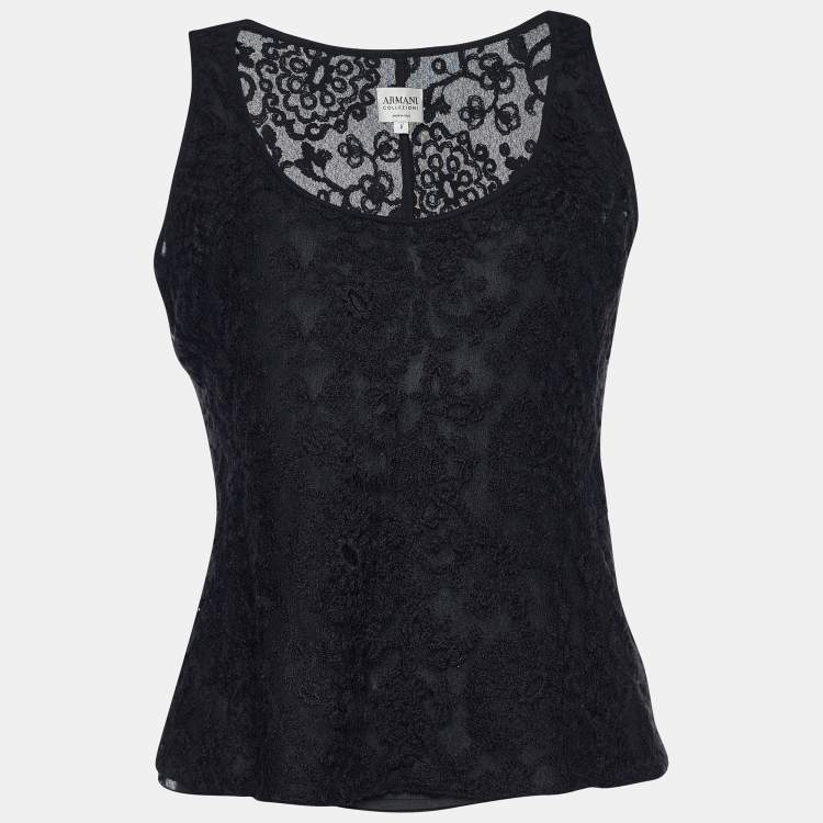 Pre Owned Armani Collezioni Black Lace Sleeveless Blouse S