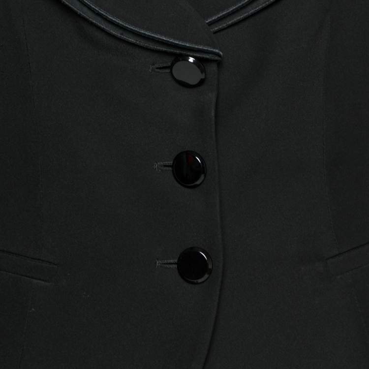 Pre Owned Armani Collezioni Black Crepe Ruffled Lapel Detail Blazer M
