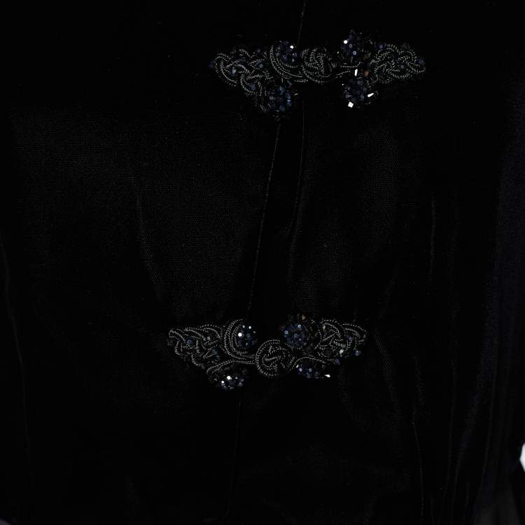 Pre Owned Armani Collezioni Black Velvet Jeweled Button Blazer M