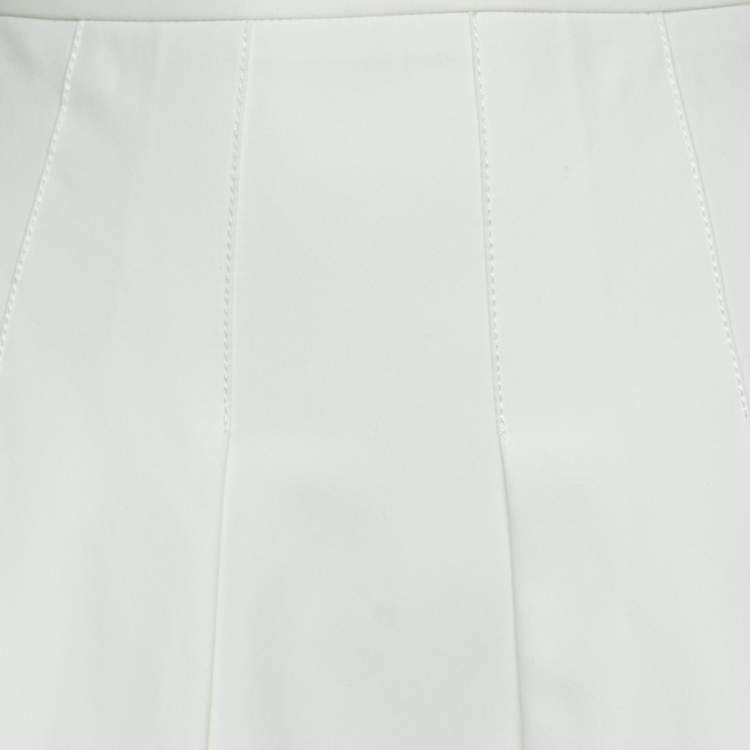 Pre Owned Armani Collezioni Cream Cotton Pleated Flared Midi Skirt L 