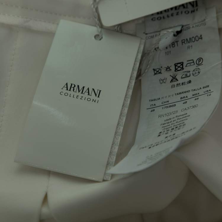 Pre Owned Armani Collezioni Cream Cotton Pleated Flared Midi Skirt L 