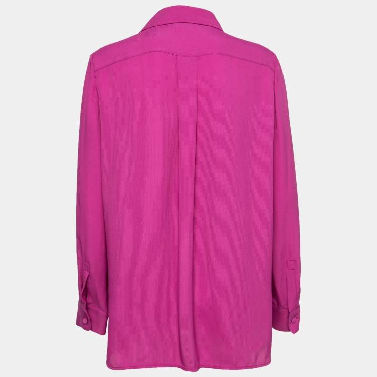 Pre Owned Armani Collezioni Purple Silk Asymmetric Collar Detailed Blouse M