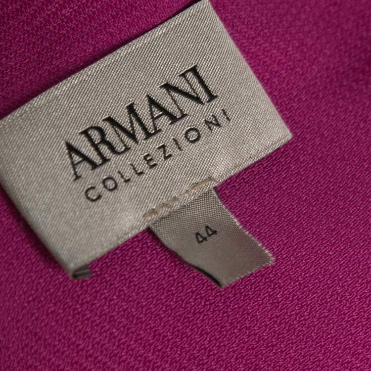 Pre Owned Armani Collezioni Purple Silk Asymmetric Collar Detailed Blouse M